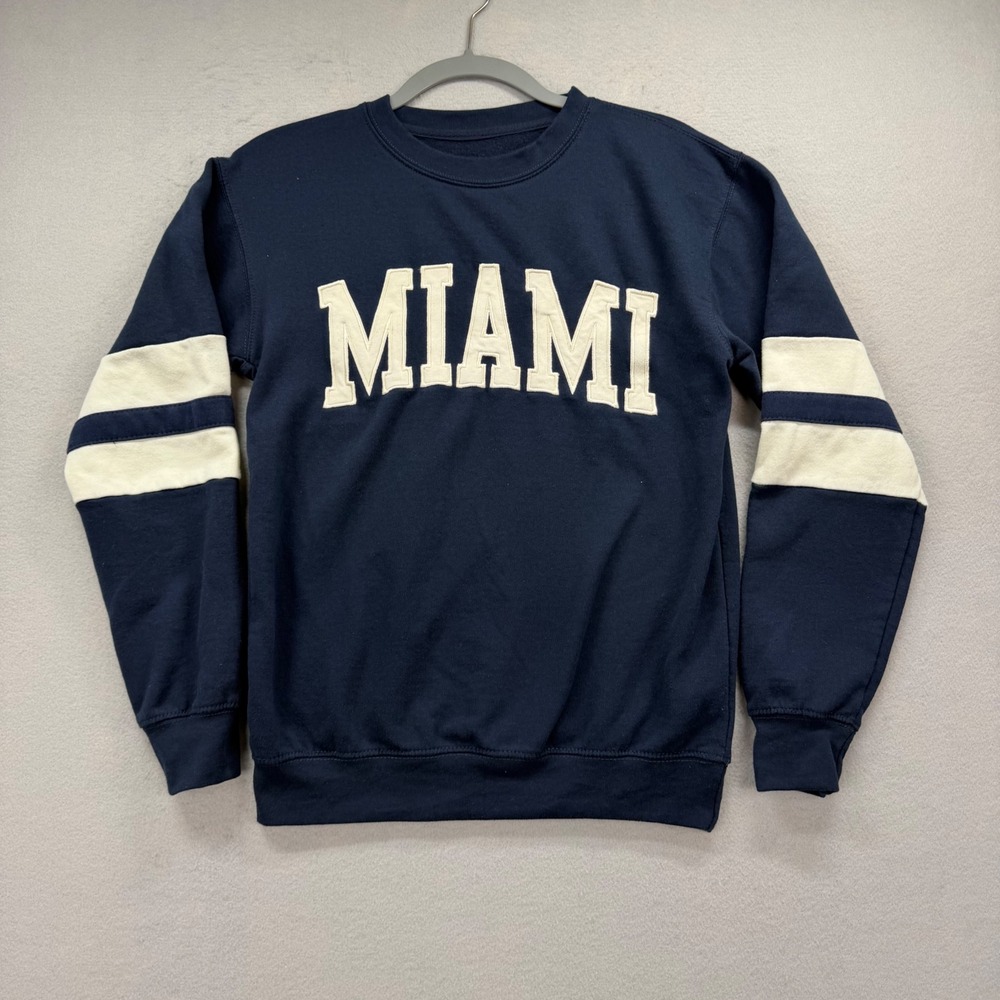 New York Popular Miami Sweatshirt Mens S Navy Blue Varsity Stripe Crew Preppy